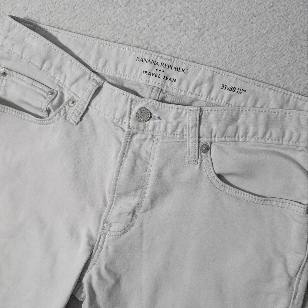 Banana Republic Travel Jean Mens 31/30 Antarctica Gray Slim Fit Stretch Pants‎